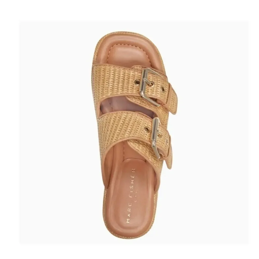 NIB Marc Fischer Poppy Platform Slide Chunky Sandal Natural Raffia 9M